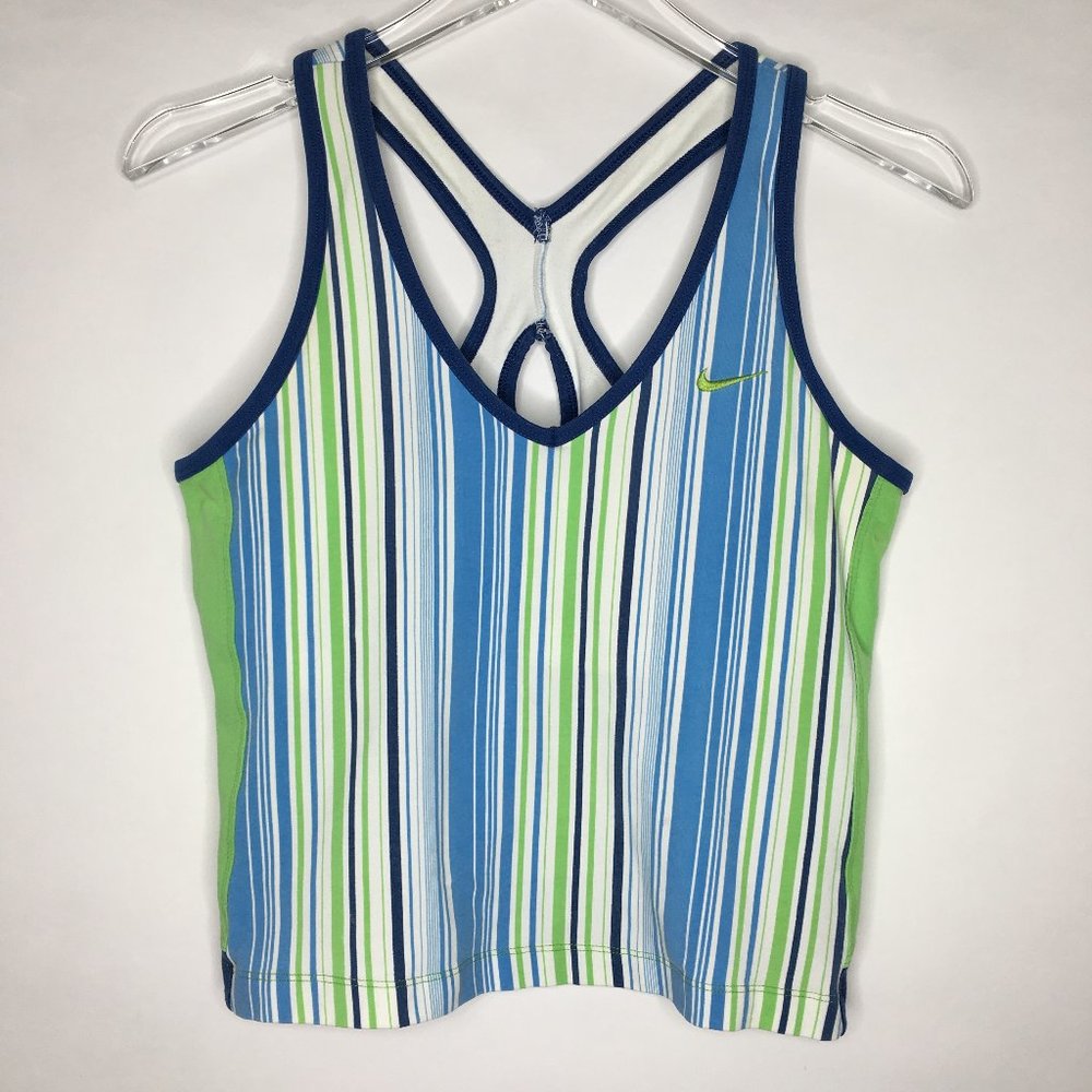 Nike Athletic Tank Top Racerback V-Neck Built-in Bra Blue Green Size M
